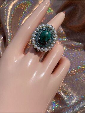 EverTrue Chrysocolla Blue Apatite Pearl Ocean Ring Platinum Bond NWT Size 8